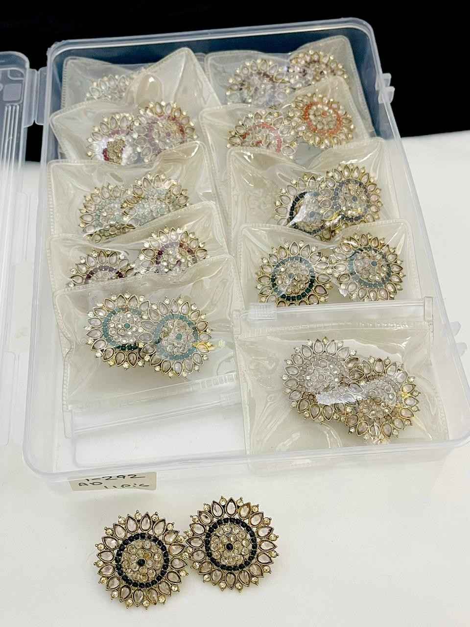 Beautiful Premium Quality Reverse Ad Stone Work Big Size Studs 12 Pairs Combo Pack…. Minimum 12 Pair